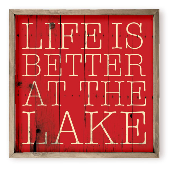 Life is Better At The Lake Red Farmhouse Style Wood Wall Decor Sign