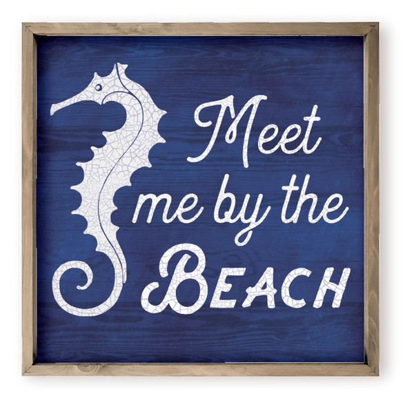 Meet Me By The Beach Seahorse Beach House Style Wood Wall Decor Sign