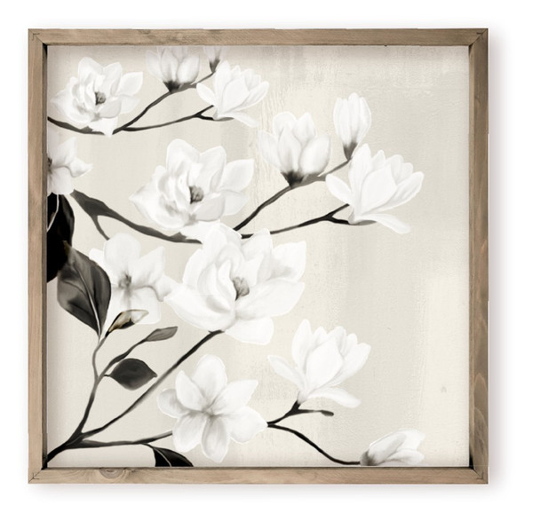 White Magnolias Flower Floral Farmhouse Style Wood Wall Decor Sign