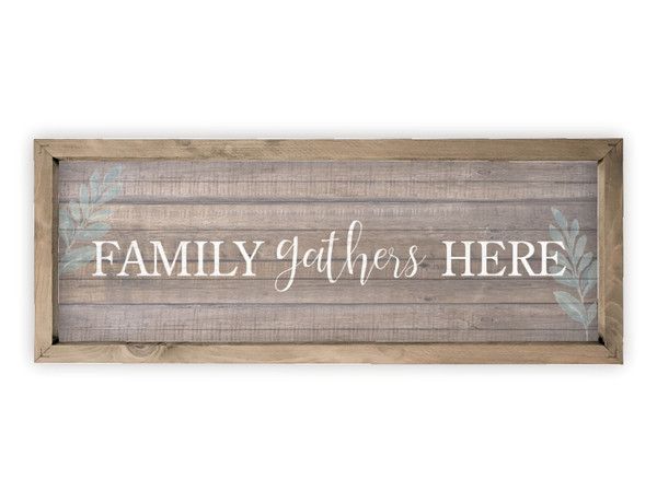 Family Gathers Here Farmhouse Style Wood Wall Decor Sign