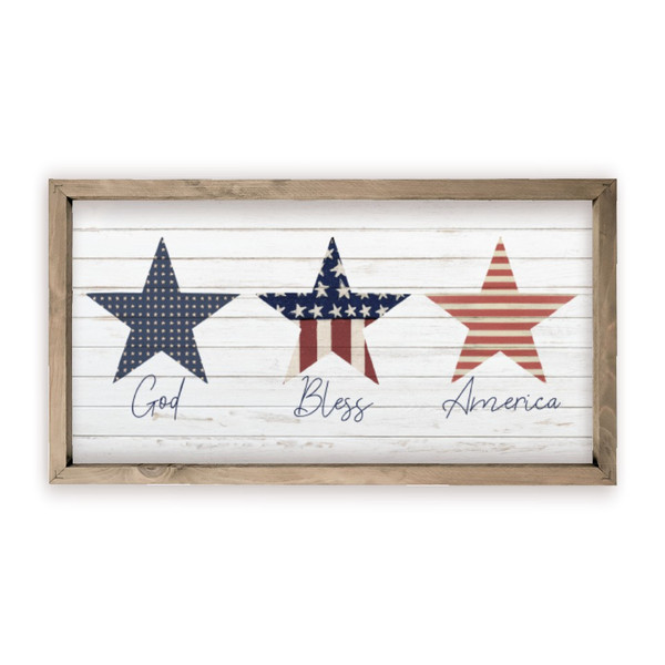 God Bless America Rustic Farmhouse Style Wood Wall Decor Sign