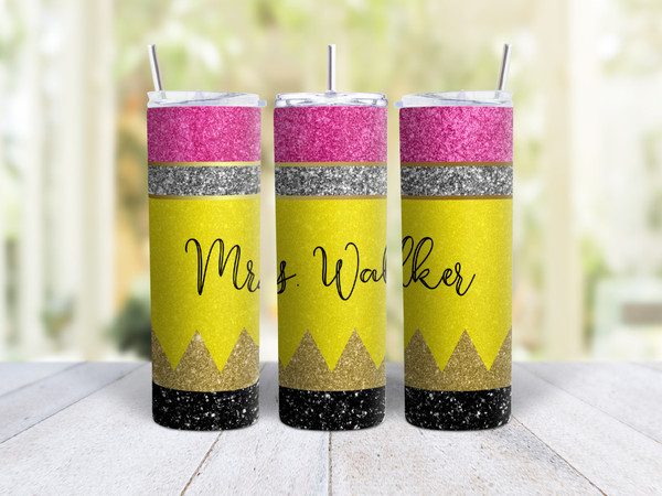 20oz Skinny Tumbler Personalized Pencil Design - Stainless Steel Double Wall Insulated Cup With Lid And Straw