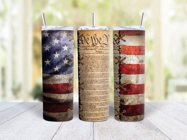 20oz Skinny Tumbler Declaration of Independence - Stainless Steel Double Wall Insulated Cup With Lid And Straw
