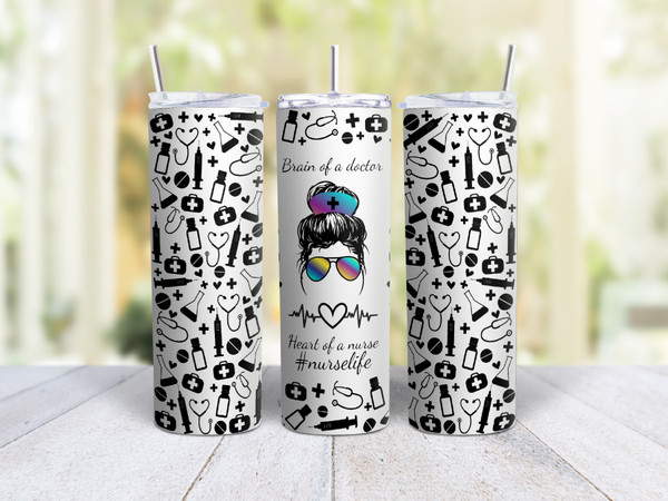 20oz Skinny Tumbler Nurse Life - Stainless Steel Double Wall Insulated Cup With Lid And Straw