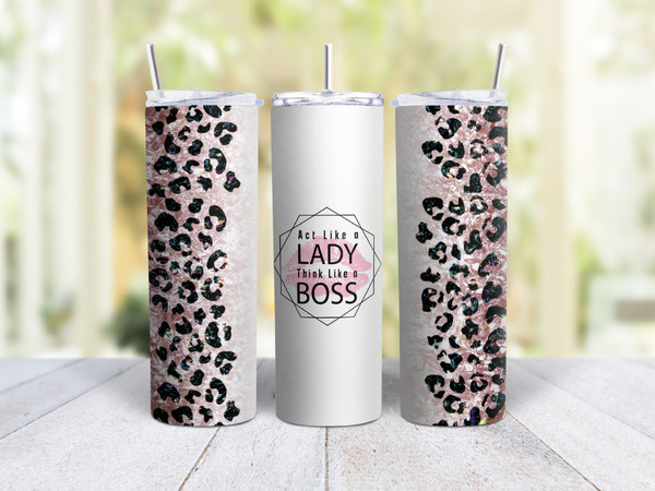 20oz Skinny Tumbler Act Like A Lady Think Like A Boss - Stainless Steel Double Wall Insulated Cup With Lid And Straw