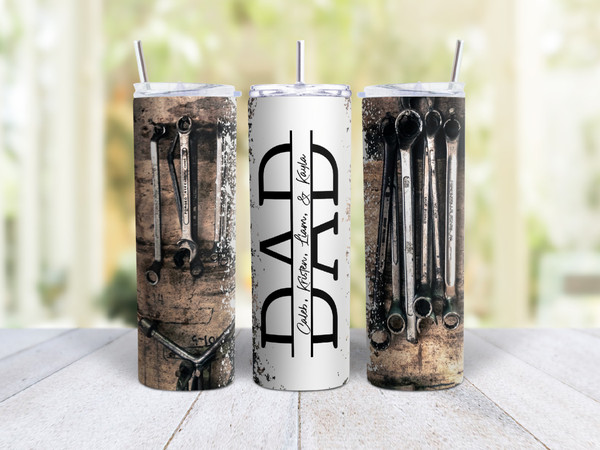 20oz Skinny Tumbler Dad (Tools) - Stainless Steel Double Wall Insulated Cup With Lid And Straw