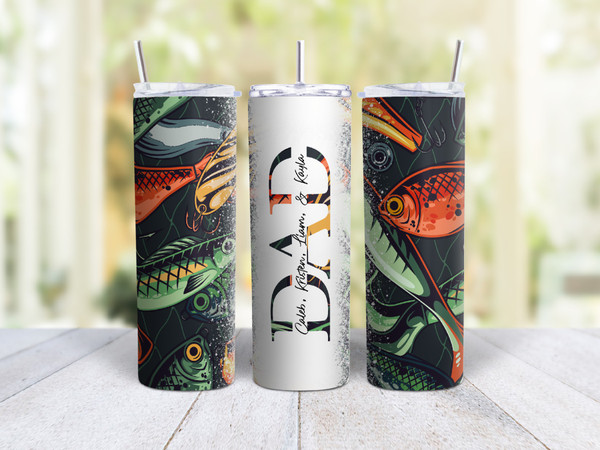 20oz Skinny Tumbler Dad (Fishing) - Stainless Steel Double Wall Insulated Cup With Lid And Straw