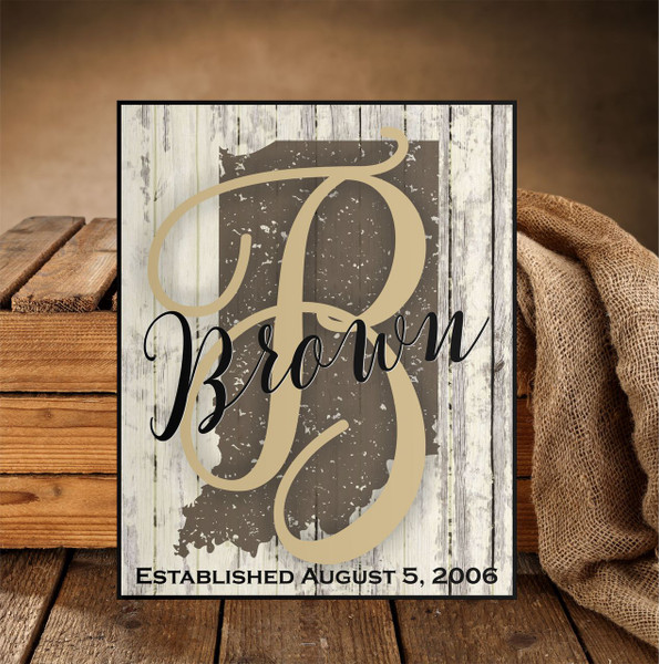 Personalized Rustic State Shape Sign 12x15