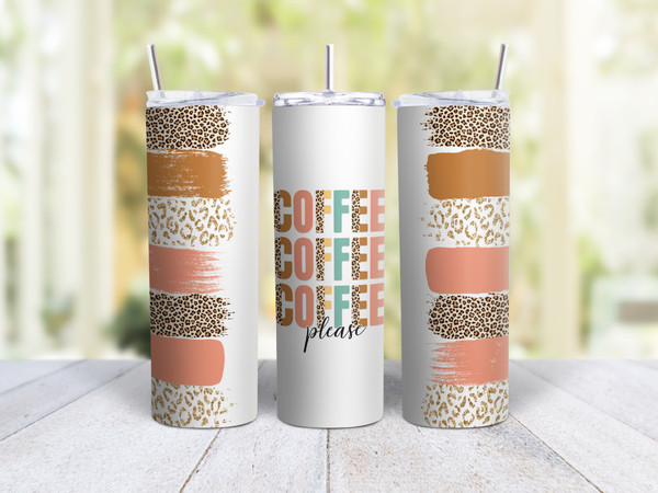 20oz Skinny Tumbler Coffee Please - Stainless Steel Double Wall Insulated Cup With Lid And Straw