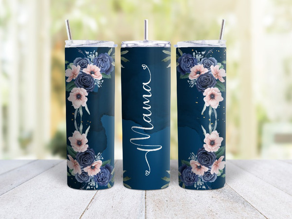 20oz Skinny Tumbler Mama - Stainless Steel Double Wall Insulated Cup With Lid And Straw