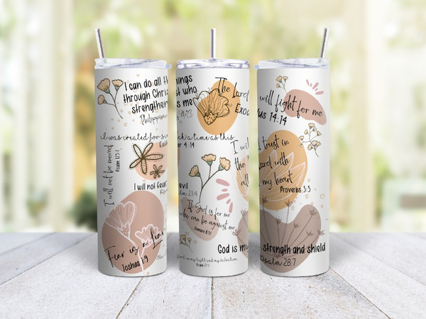 20oz Skinny Tumbler Bible Verses - Stainless Steel Double Wall Insulated Cup With Lid And Straw