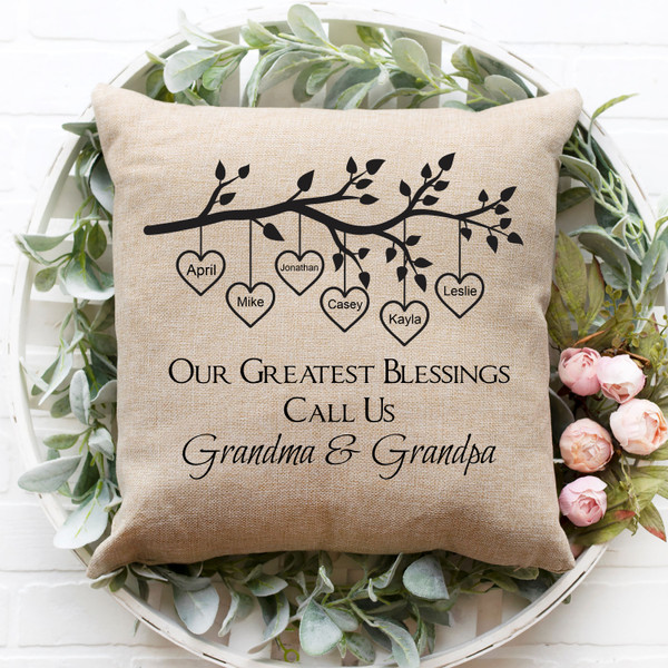 Personalized Our Greatest Blessings Grandkids Names Pillow Cover with Custom Names - The Perfect Gift for Proud Grandparents