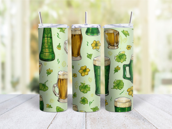 20oz Skinny Tumbler St. Patrick's Day Beer Mugs  - Stainless Steel Double Wall Insulated Cup With Lid And Straw