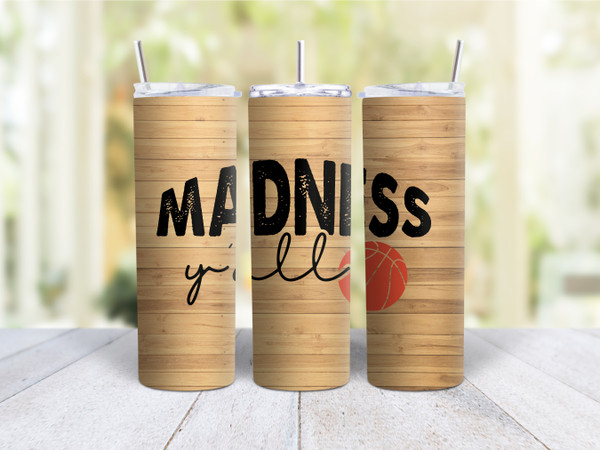 20oz Skinny Tumbler Basketball Tournament Madness Y'all - Stainless Steel Double Wall Insulated Cup With Lid And Straw