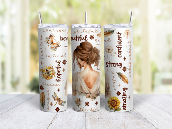 20oz Skinny Tumbler Encouraging Words For The Female In Your Life - Stainless Steel Double Wall Insulated Cup With Lid And Straw