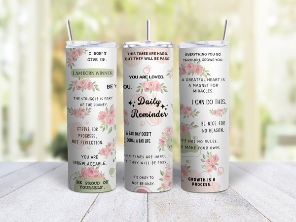 20oz Skinny Tumbler Inspirational Sayings Daily Reminders - Stainless Steel Double Wall Insulated Cup With Lid And Straw