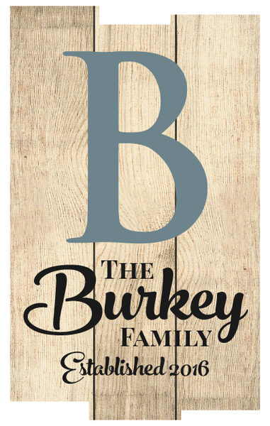 Personalized Printed Wood Family Name Sign With Established Date And Monogram 11x18