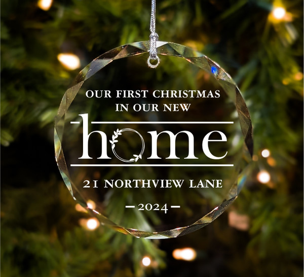Our First Christmas In Our New Home With Address Personalized 3 Inch Crystal Christmas Ornament With Gift Box