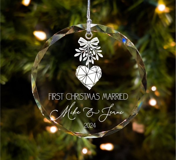 First Christmas Married Personalized 3 Inch Crystal Christmas Ornament With Gift Box