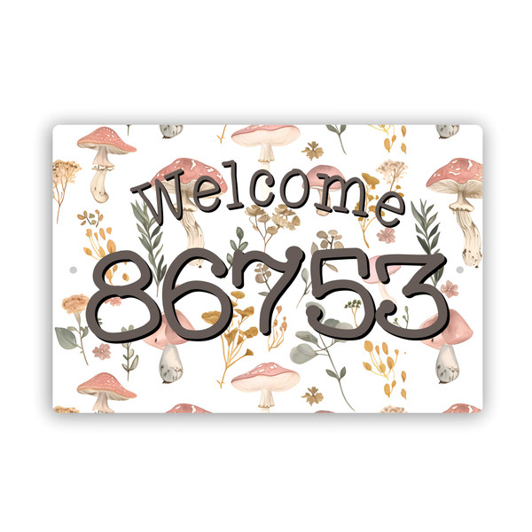 Personalized Welcome Address With Mushrooms Mountable Aluminum Composite Outdoor Sign 8x12