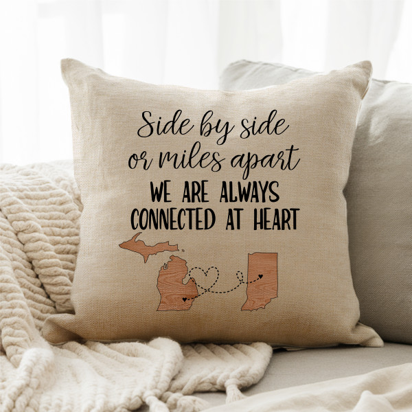 Personalized Side By Side Or Miles Apart State Shapes Pillow Cover - Unique Home Decor Gift For Friends Or Family That Are Far From Home