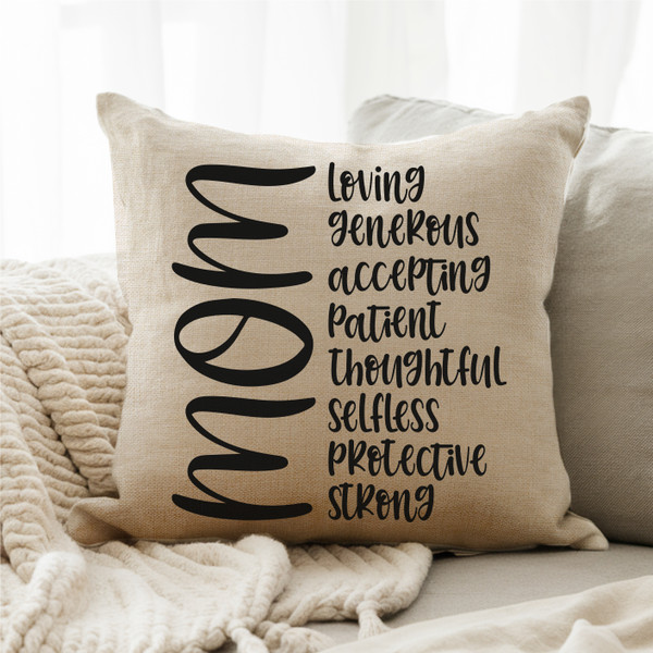 16x16 Throw Pillow 'Adjectives For Mom' - Printed Cushion Cover For Home Decor