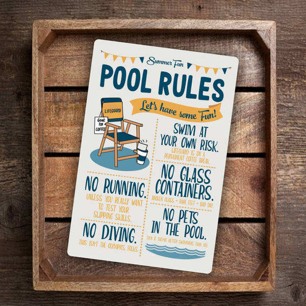 8x12 Funny Pool Rules Sign - 'Summer Fun' With Playful Swimming Guidelines - Humorous Indoor/Outdoor Decor