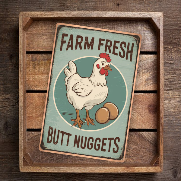 Funny Chicken Sign - 8x12 Inch 'Farm Fresh Butt Nuggets' - Humorous Farmhouse Decor