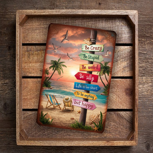 Vibrant Beach Scene With Motivational Signpost - Humorous And Inspirational 8"x 12" Wall Decor For Home Or Office