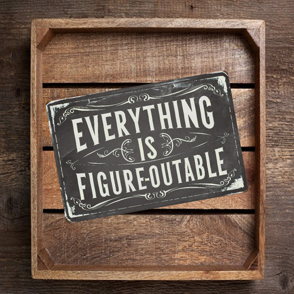 Vintage-Style "Everything is Figure-Outable" Sign - Inspirational 8"x 12" Wall Decor With Ornate White Swirls On Dark Background