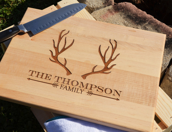 Personalized Cutting Board With Antler And Arrow Design