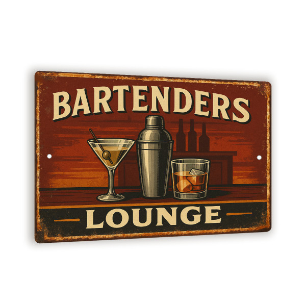 Vintage Bartender’s Lounge Metal Sign – Retro Bar Wall Art With Martini & Cocktail Illustration, Rustic Pub Decor For Home Or Man Cave 8x12