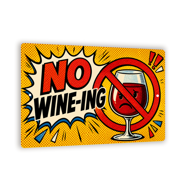 No Wine-ing Sign, Bold Wine Bar Wall Decor, 8x12 Metal