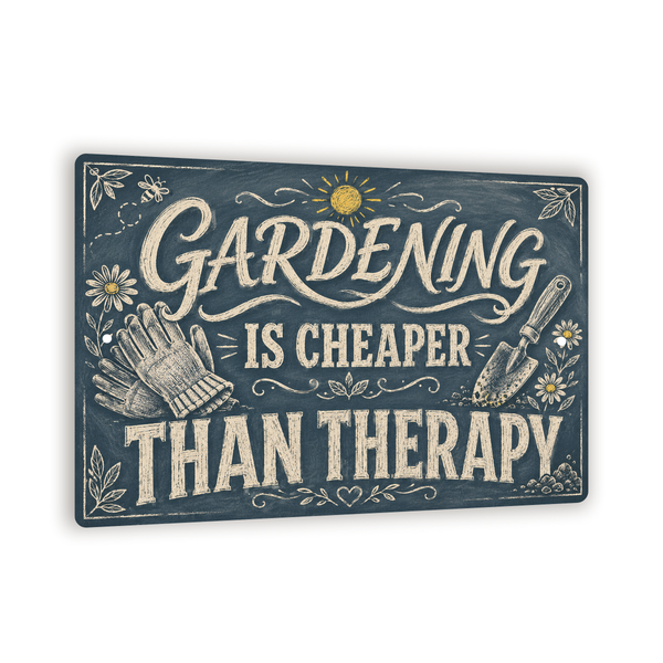 Gardening Is Cheaper Than Therapy Sign, Garden Wall Decor, 8x12 Metal