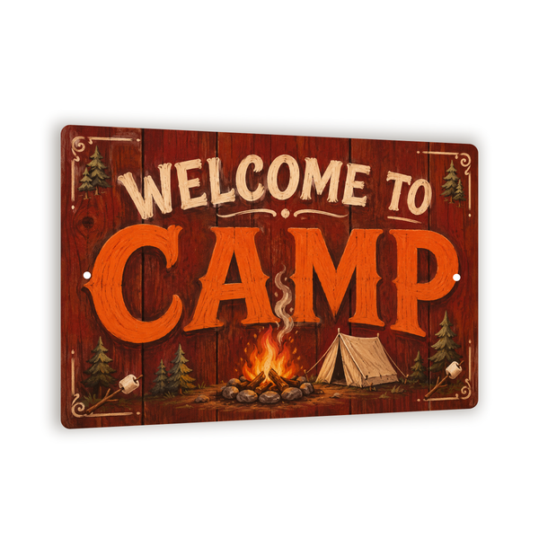 Welcome to Camp Sign, Rustic Camp Welcome Decor Wall Decor, 8x12 Metal