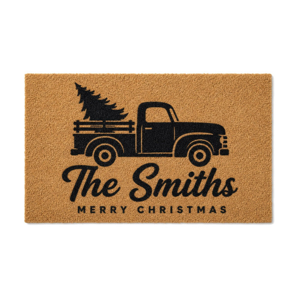 Vintage Christmas Truck personalized coir doormat