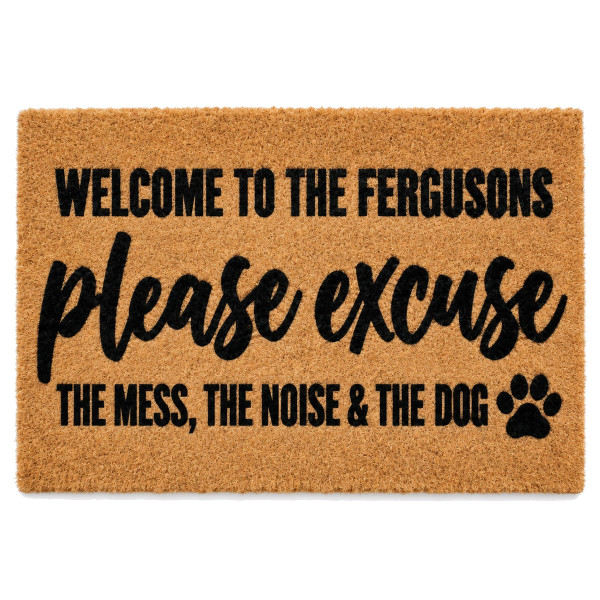 Excuse the Mess personalized coir doormat
