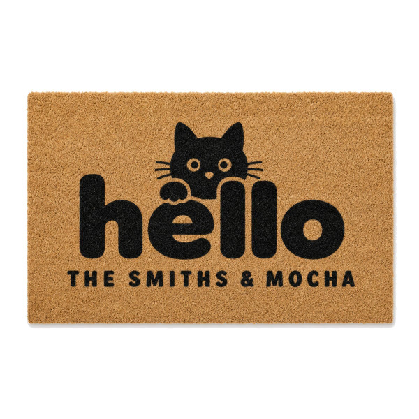 Cat Hello personalized coir doormat