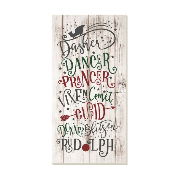 Dasher Dancer Prancer Rudolph Rustic Wood Wall Sign