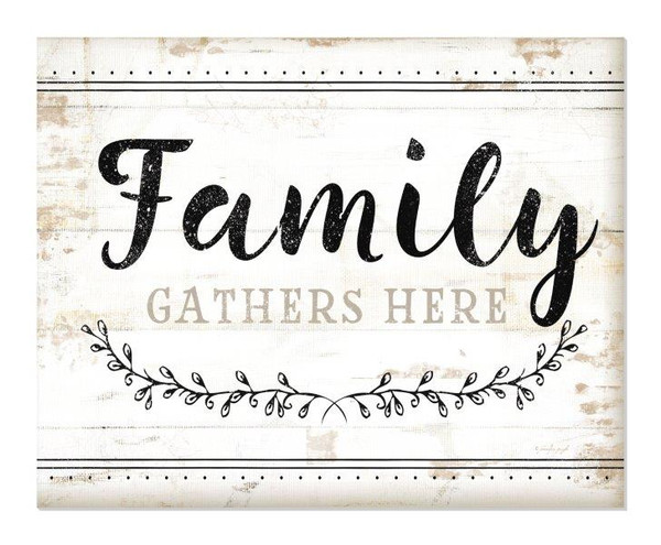 Family Gathers Here Rustic Wood Wall Sign