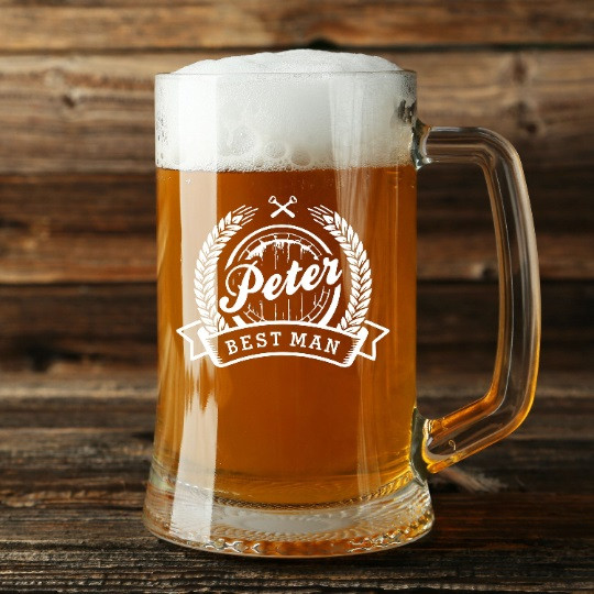 Personalized Engraved 16 Ounce Glass Beer Mug Laurel Wreath Design (Sold Individually)