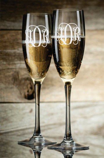 Personalized Engraved Champagne Toasting Glasses With Monogram (Set of 2)