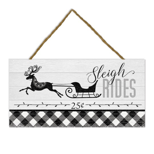 Sleigh Rides Wooden Plank Sign 5x10