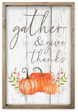 Gather And Give Thanks Framed Rustic Wood Farmhouse Wall Sign
