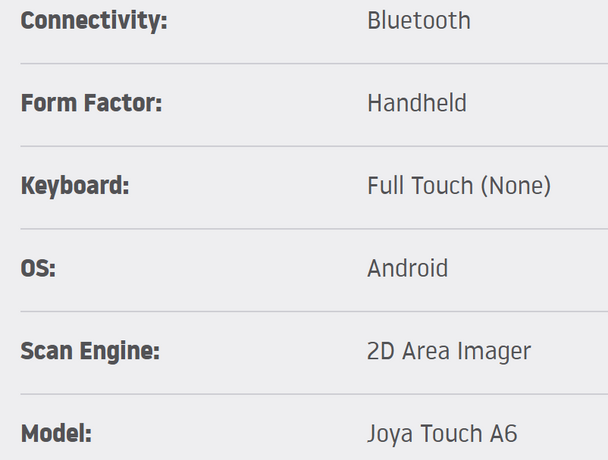 Datalogic PDT JOYA TOUCH A6 2D-WHI AD6 BLUE