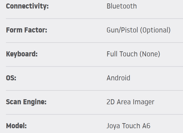 Datalogic PDT JOYA TOUCH A6 GUN 2D-WHI AD6 BLUE