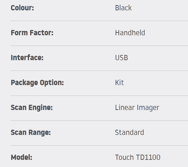 Datalogic TOUCH TD1100 90 LIGHT USB BLK
