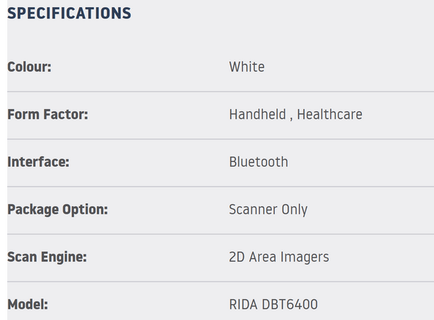 Datalogic SCANNER RIDA DBT6400 BT 2D HEALTHCARE
