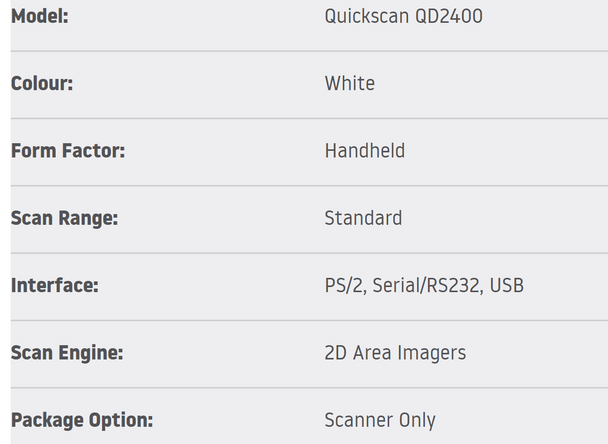Datalogic Q/SCAN QD2430 2D SCANNER ONLY WHITE