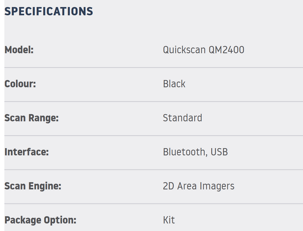 Datalogic Q/SCAN QM2430 2D 433MHZ/BASE USB BLK KIT